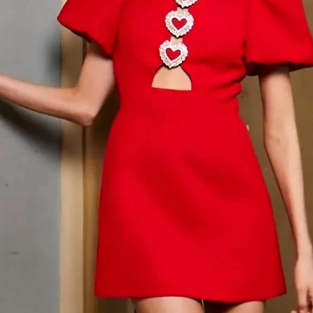 NWT Cherley Red Formal Dress with Rhinestone Valentine Heart Details